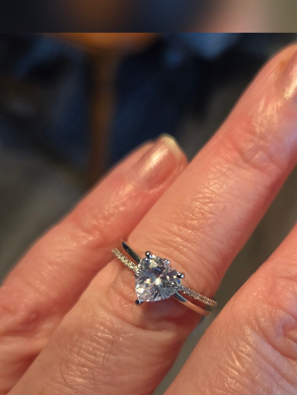 Heart-Cut Sterling Silver Engagement Style Ring with Pavé Band .925 Silver